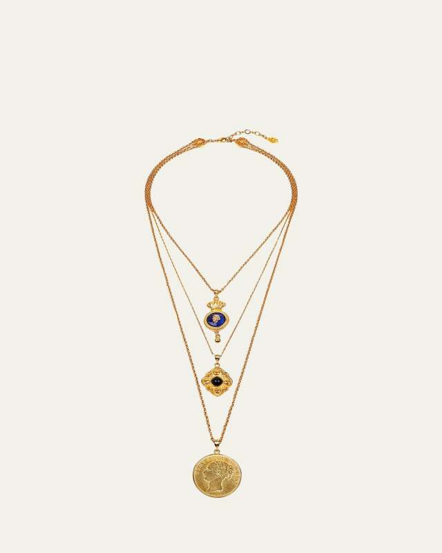 24k Gold Electroplate Triple Charms Necklace